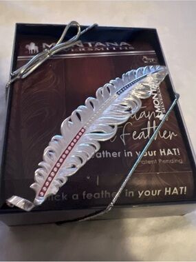 Montana Silversmiths Silver Feather Hat Pin with Red and Blue Trim